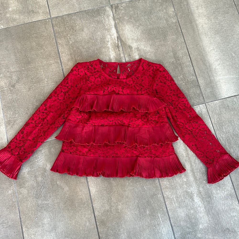 NWT J. Crew Red Lace Tiered Ruffle top 8